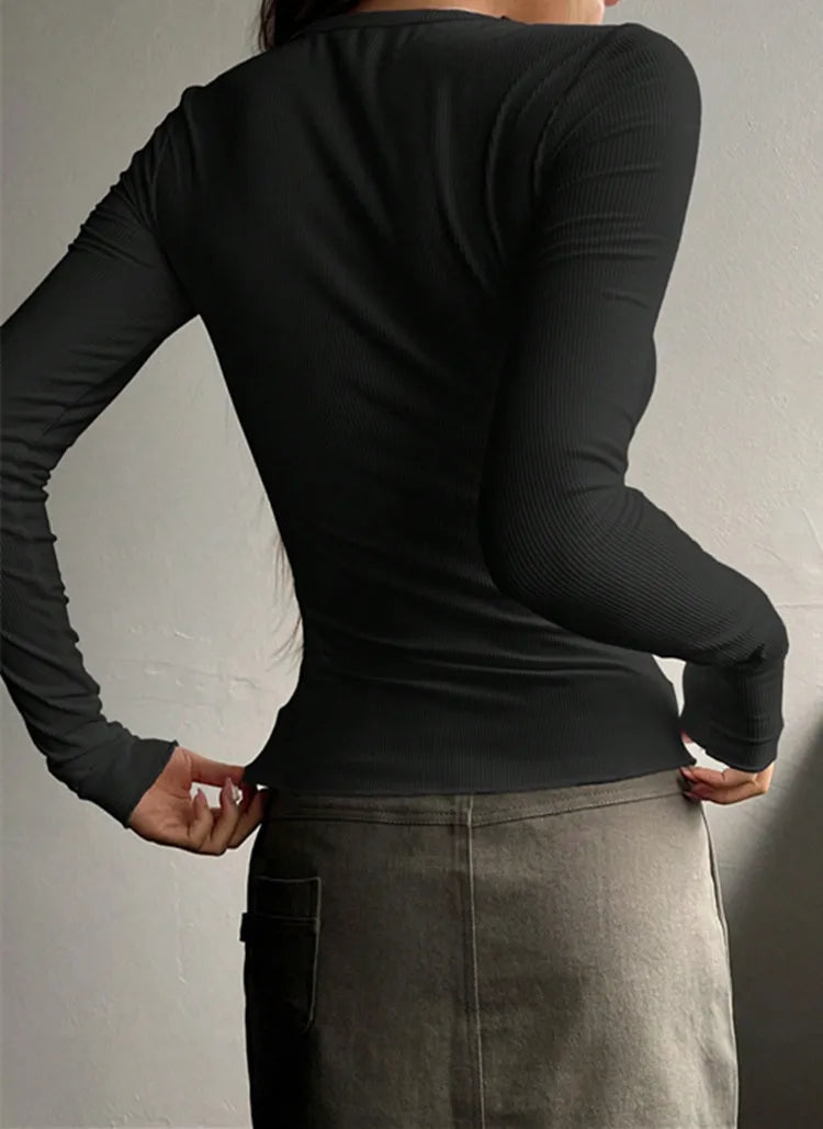 Emma Luxury Ribbed Henley Top