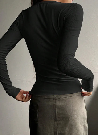 Emma Luxury Ribbed Henley Top