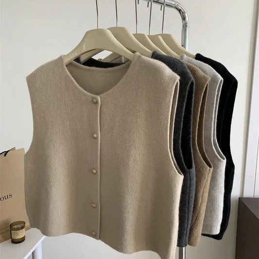 Clara Sleeveless Vest, Soft Knit with Buttons