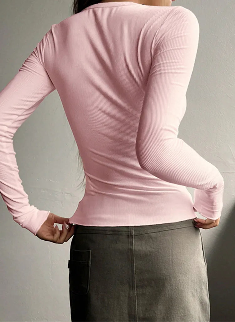 Emma Luxury Ribbed Henley Top