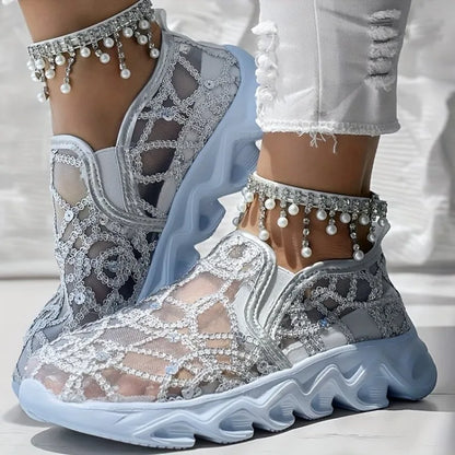 LÉONIE™ BASKETS DENTELLE FLORALE ÉDITION CHIC