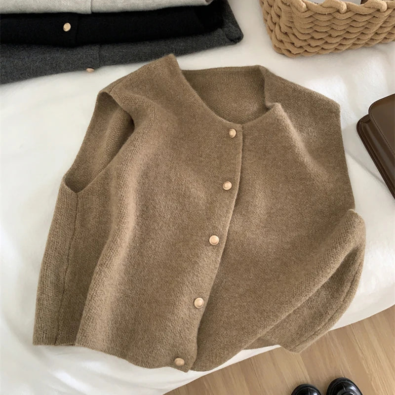 Clara Sleeveless Vest, Soft Knit with Buttons