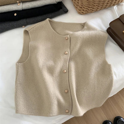 Clara Sleeveless Vest, Soft Knit with Buttons