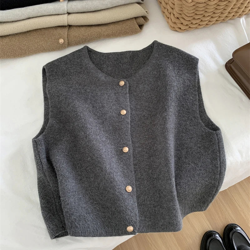 Clara Sleeveless Vest, Soft Knit with Buttons