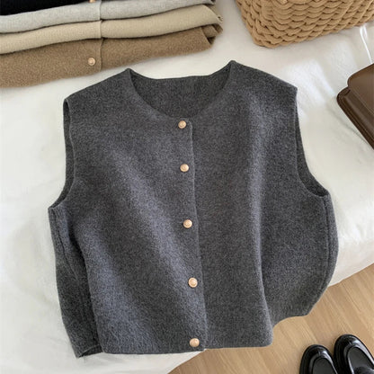 Clara Sleeveless Vest, Soft Knit with Buttons