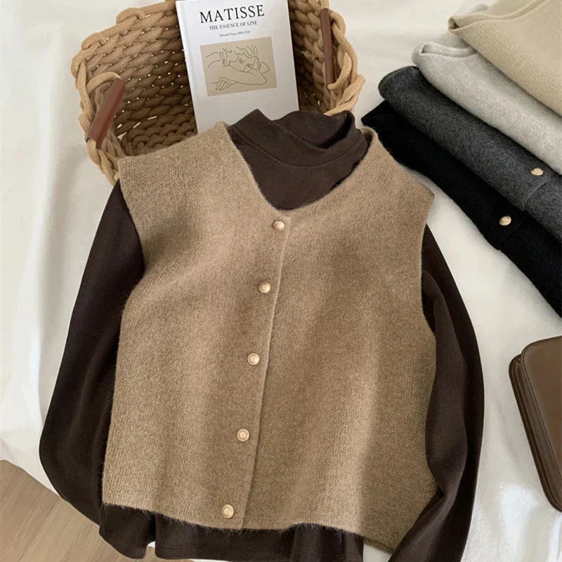 Clara Sleeveless Vest, Soft Knit with Buttons