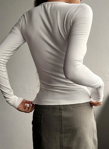 Emma Luxury Ribbed Henley Top