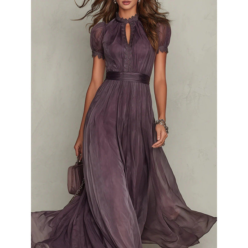 VIOLETTE™ ROBE LONGUE EN MOUSSELINE & DENTELLE