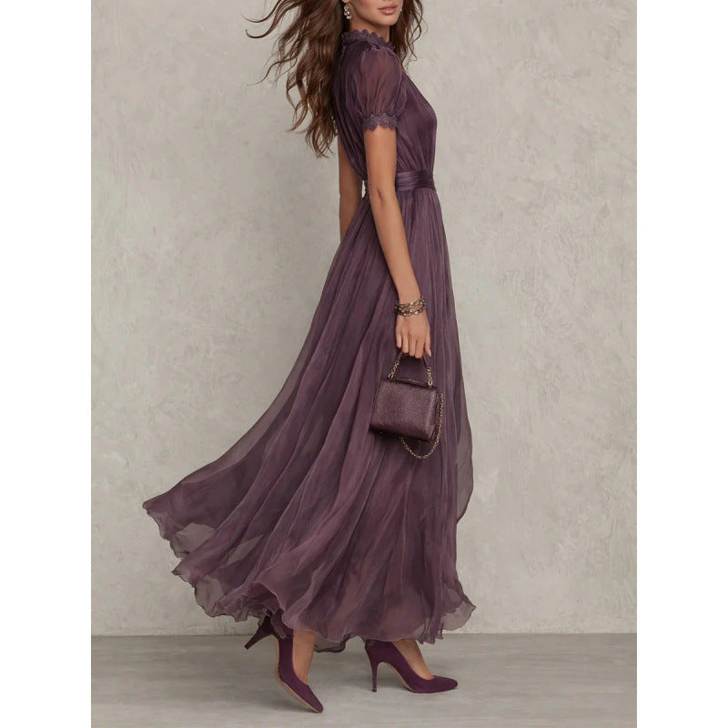 VIOLETTE™ ROBE LONGUE EN MOUSSELINE & DENTELLE