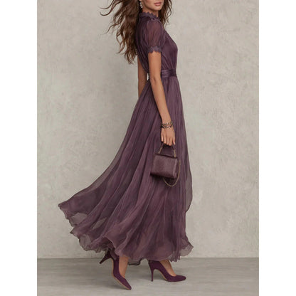 VIOLETTE™ ROBE LONGUE EN MOUSSELINE & DENTELLE