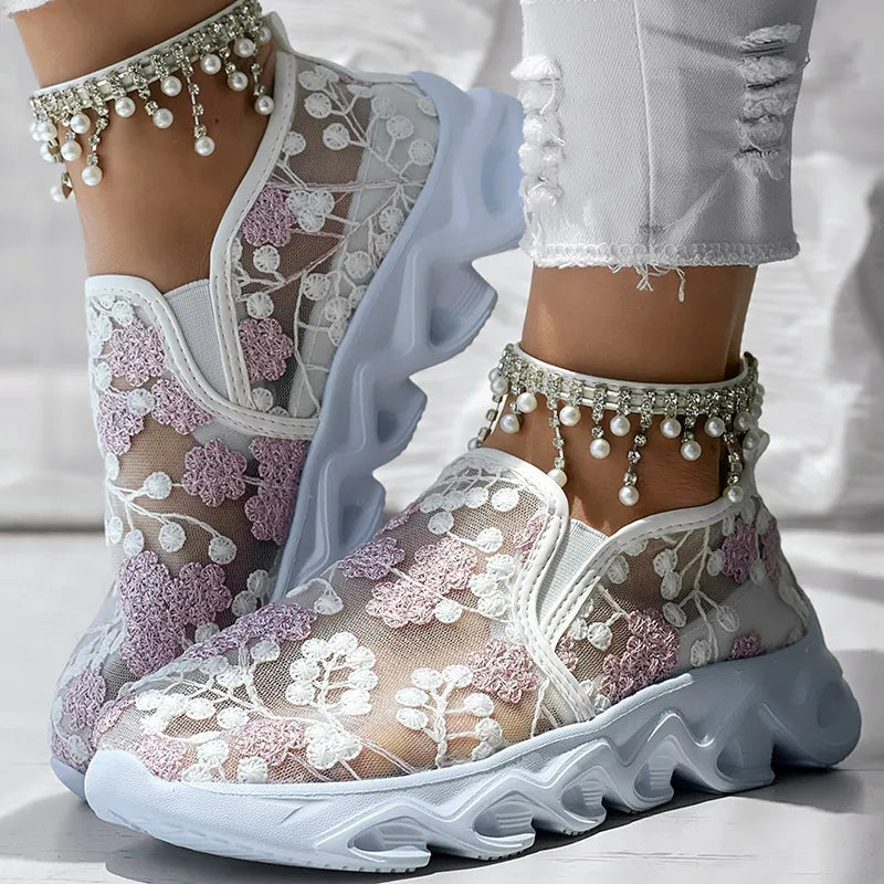 LÉONIE™ BASKETS DENTELLE FLORALE ÉDITION CHIC