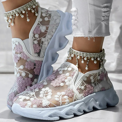 LÉONIE™ BASKETS DENTELLE FLORALE ÉDITION CHIC