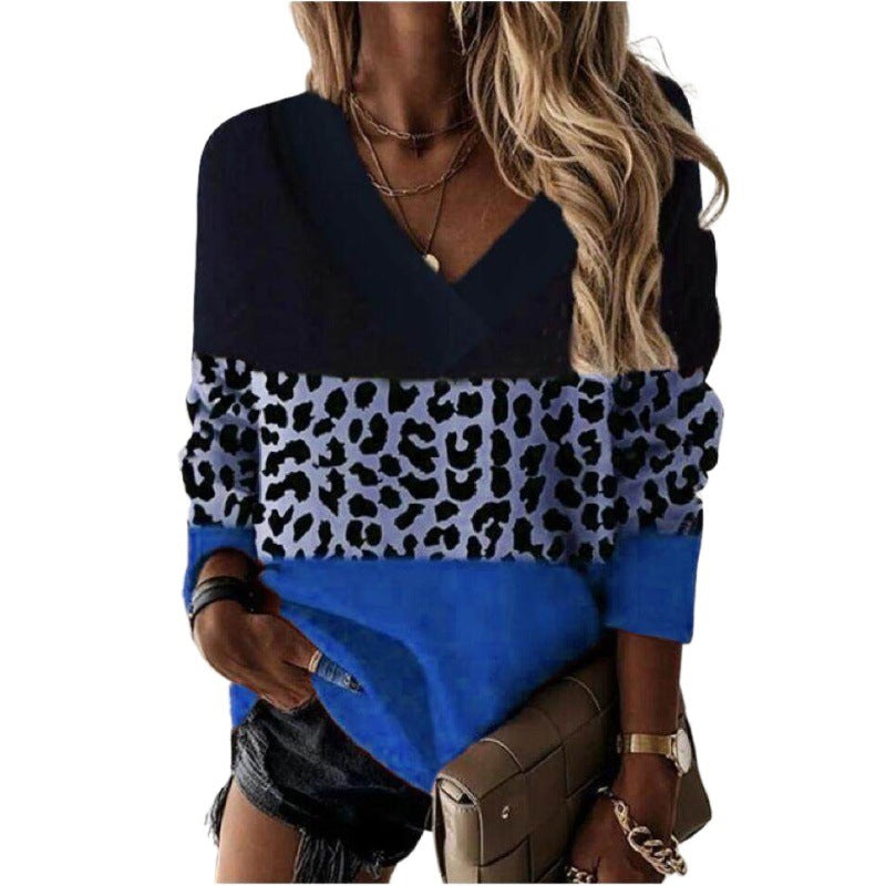 V-Neck Leopard Print Long Sleeve Sweater