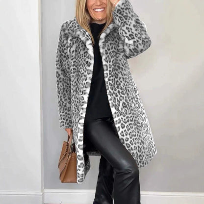 Mid-length Leopard Print Coat in Soft Fur