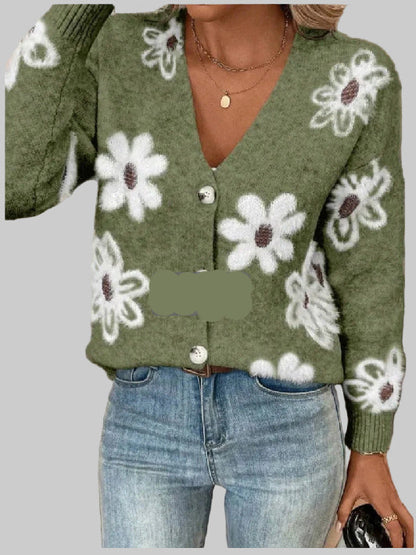 CARDIGAN FLORA IMPRIMÉ FLEURS LAINE MOHAIR