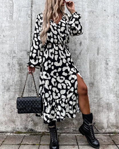 LÉOPARD ROBE FENDUE LONGUE IMPRIMÉ