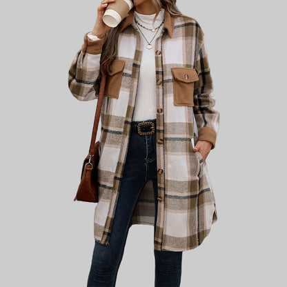 Manteau Long à Carreaux Brossé