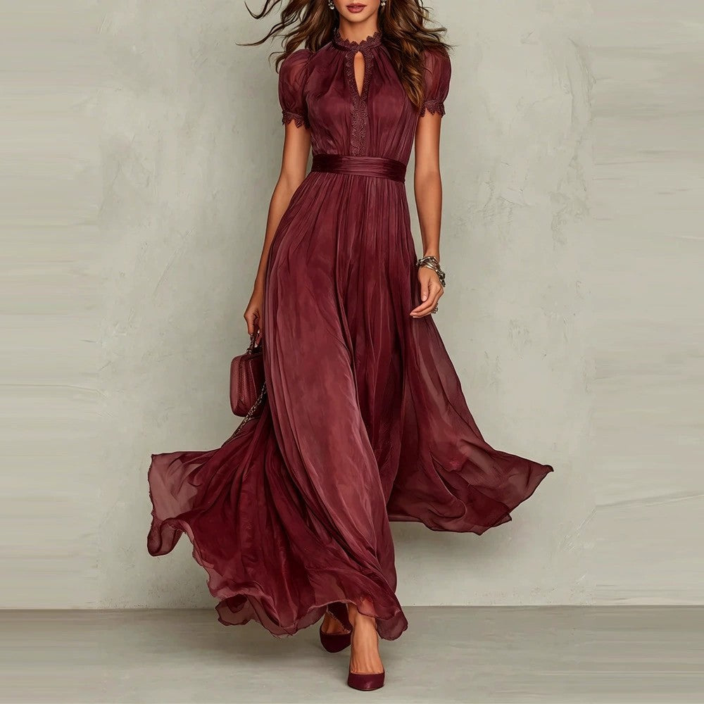 VIOLETTE™ ROBE LONGUE EN MOUSSELINE & DENTELLE