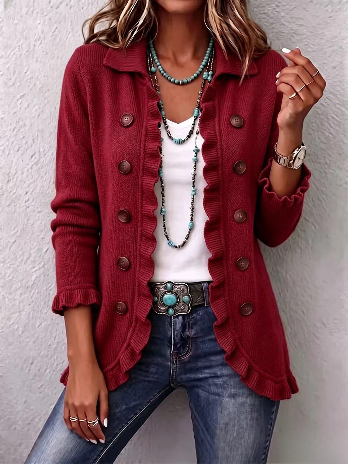 CAMILLE™ CARDIGAN EN MAILLE À VOLANTS