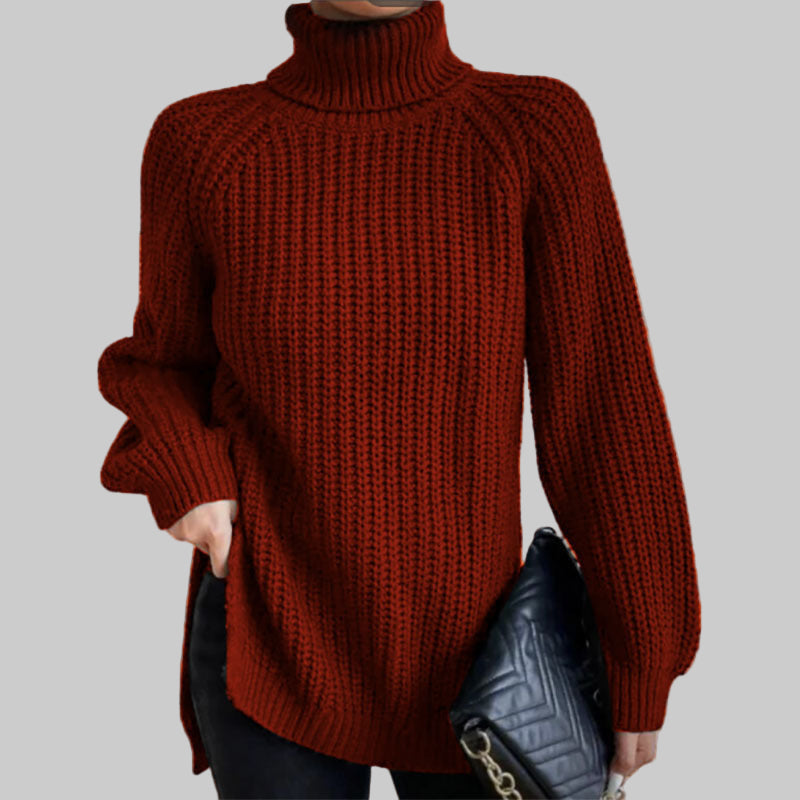 LÉNA PULL COL ROULÉ MAILLES CÔTELÉES