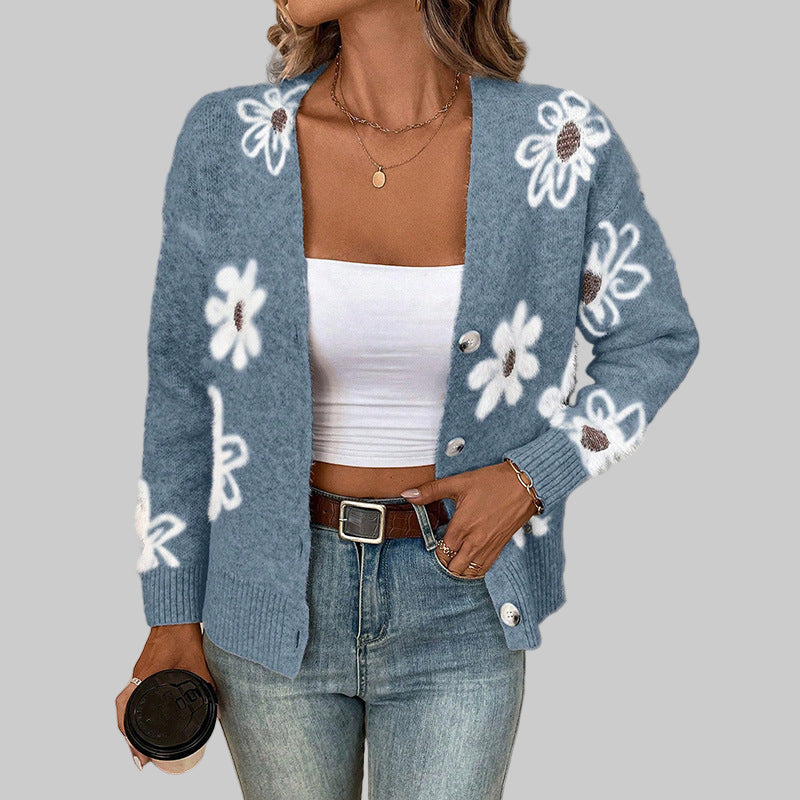 CARDIGAN FLORA IMPRIMÉ FLEURS LAINE MOHAIR