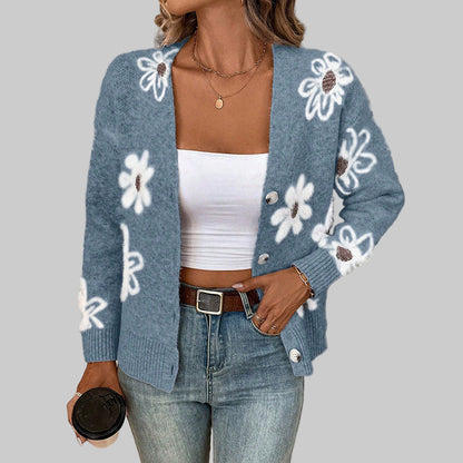 CARDIGAN FLORA IMPRIMÉ FLEURS LAINE MOHAIR