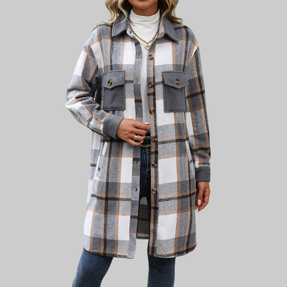 Manteau Long à Carreaux Brossé