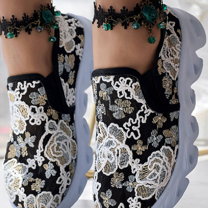 LÉONIE™ BASKETS DENTELLE FLORALE ÉDITION CHIC