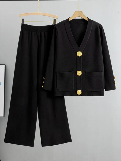 Léa Ensemble Tricoté Chic à Détails Dorés