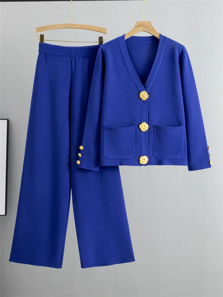 Léa Ensemble Tricoté Chic à Détails Dorés