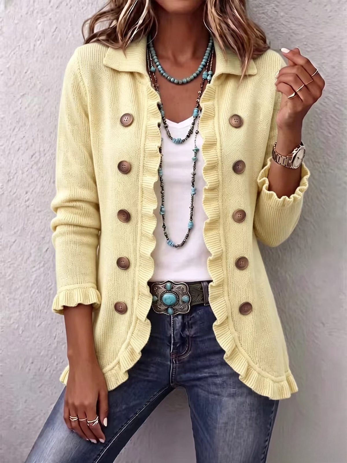 CAMILLE™ CARDIGAN EN MAILLE À VOLANTS