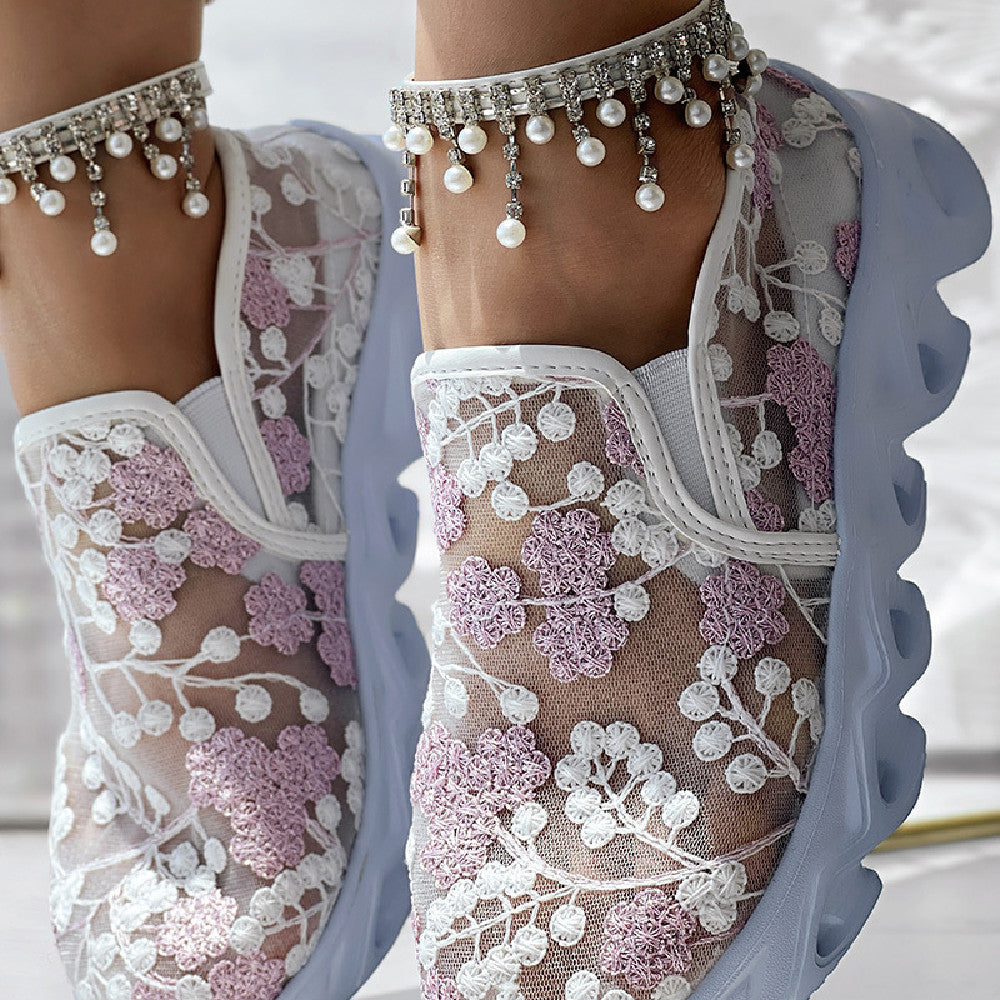 LÉONIE™ BASKETS DENTELLE FLORALE ÉDITION CHIC