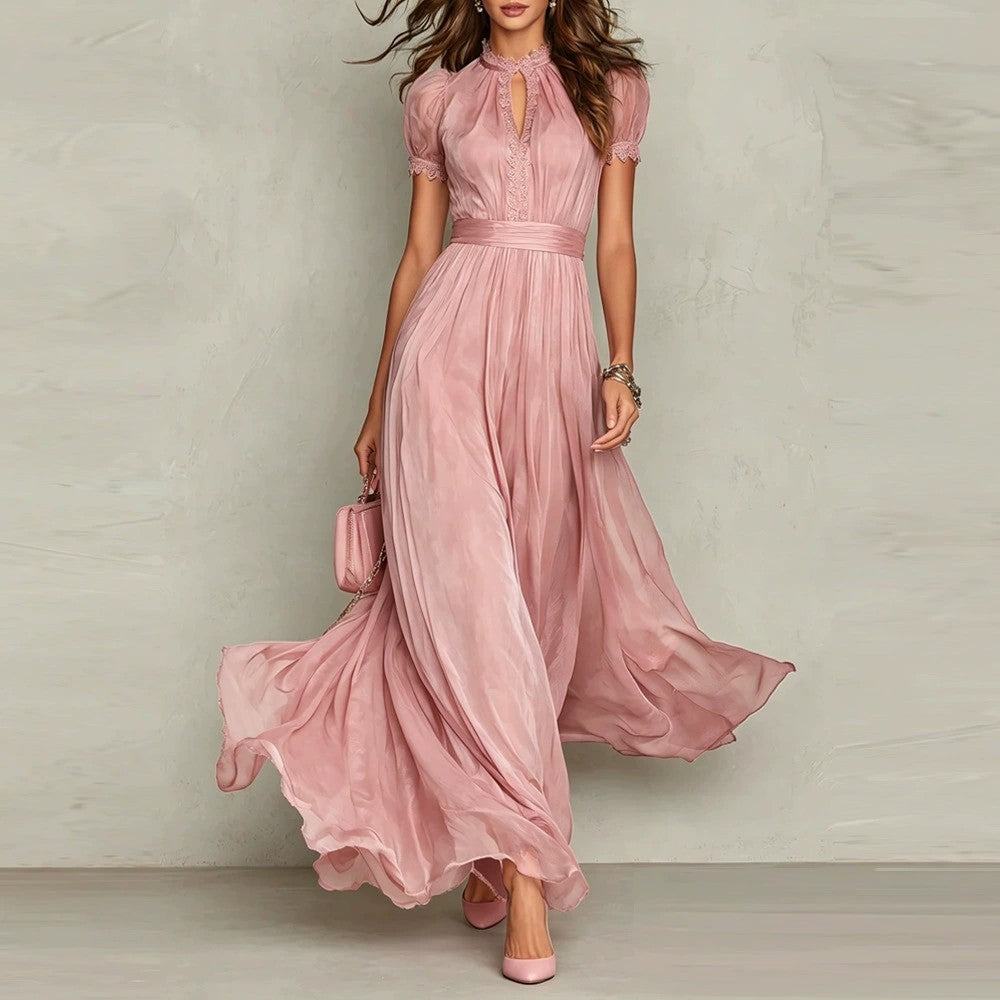 VIOLETTE™ ROBE LONGUE EN MOUSSELINE & DENTELLE